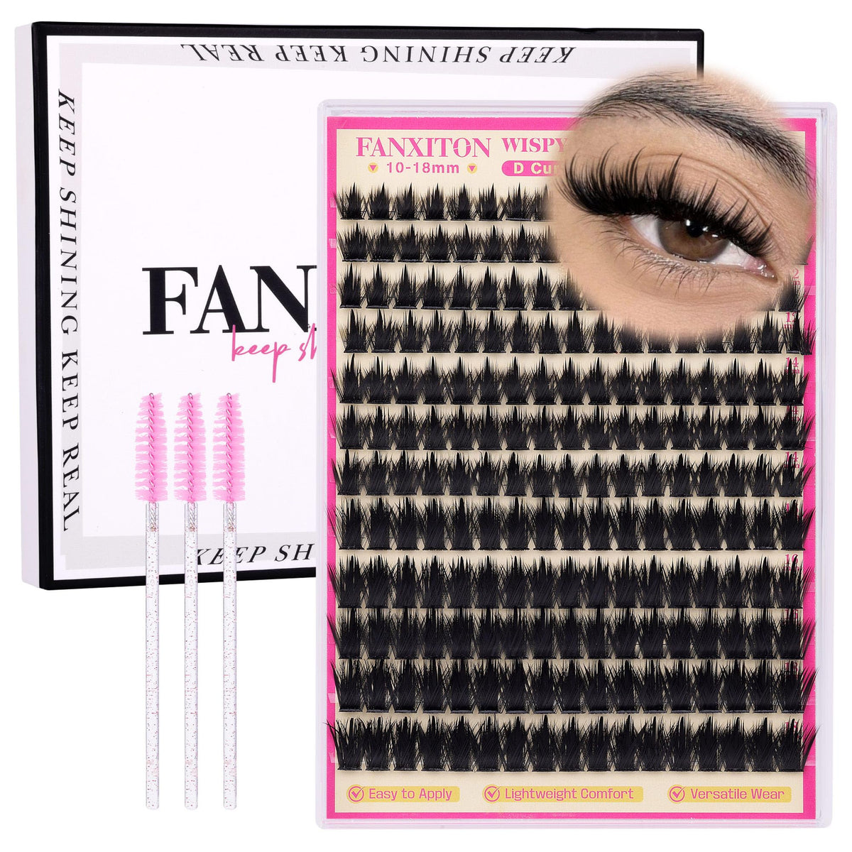 FANXITON Spiky Volume Lash Clusters Kit front view with 204 clusters