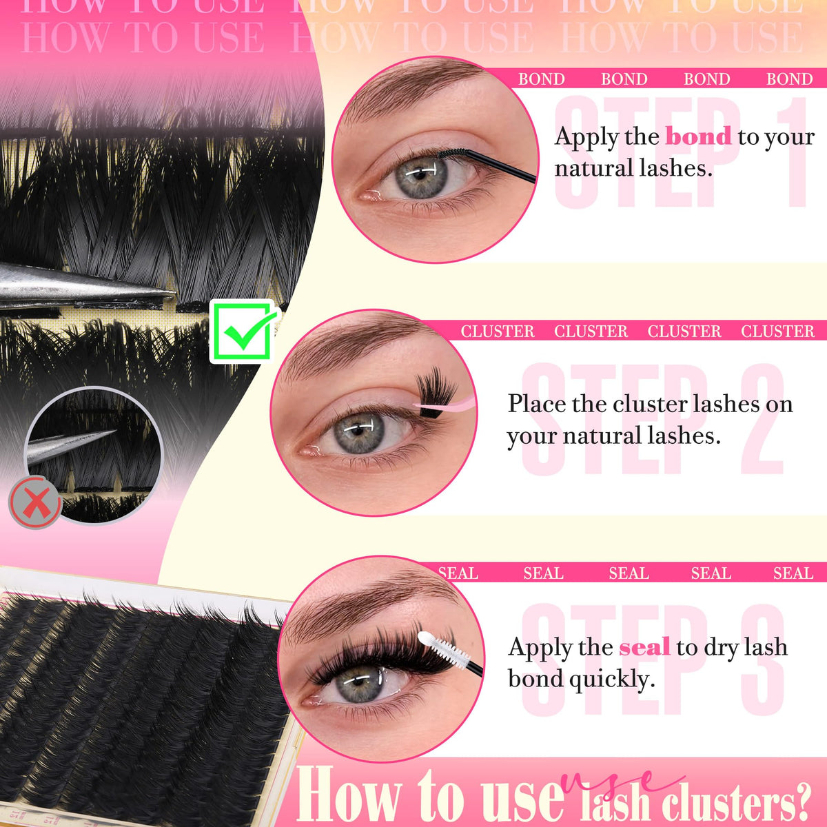 FANXITON Volume Lash Clusters 10-14mm lengths displayed