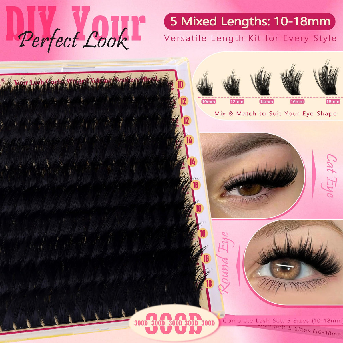 FANXITON Volume Lash Clusters 300D applied on model's eyes