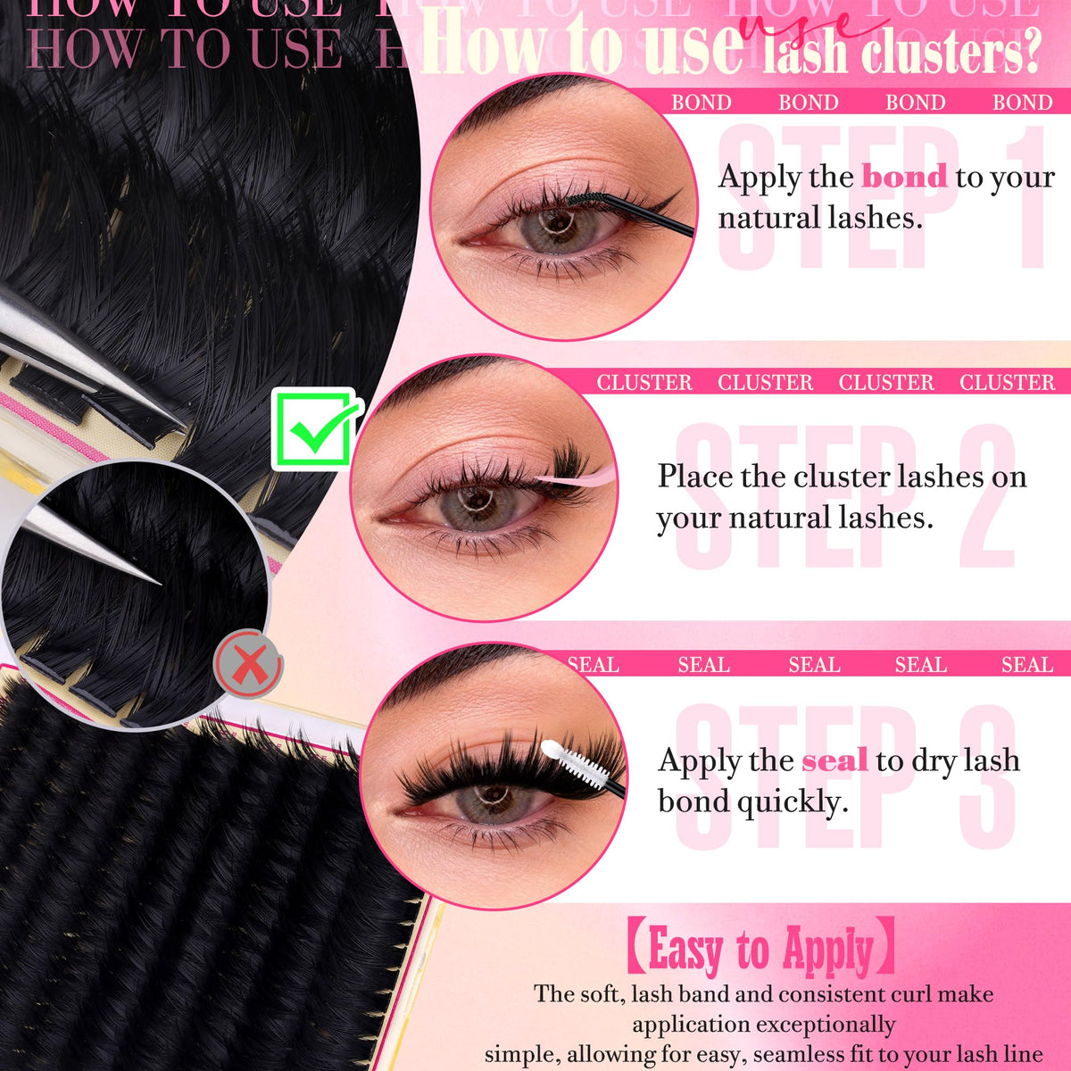 FANXITON Volume Lash Clusters 300D side view showcasing volume