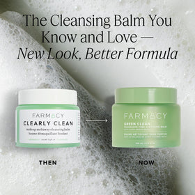 Farmacy Green Clean Makeup Remover Balm with lid off showing texture