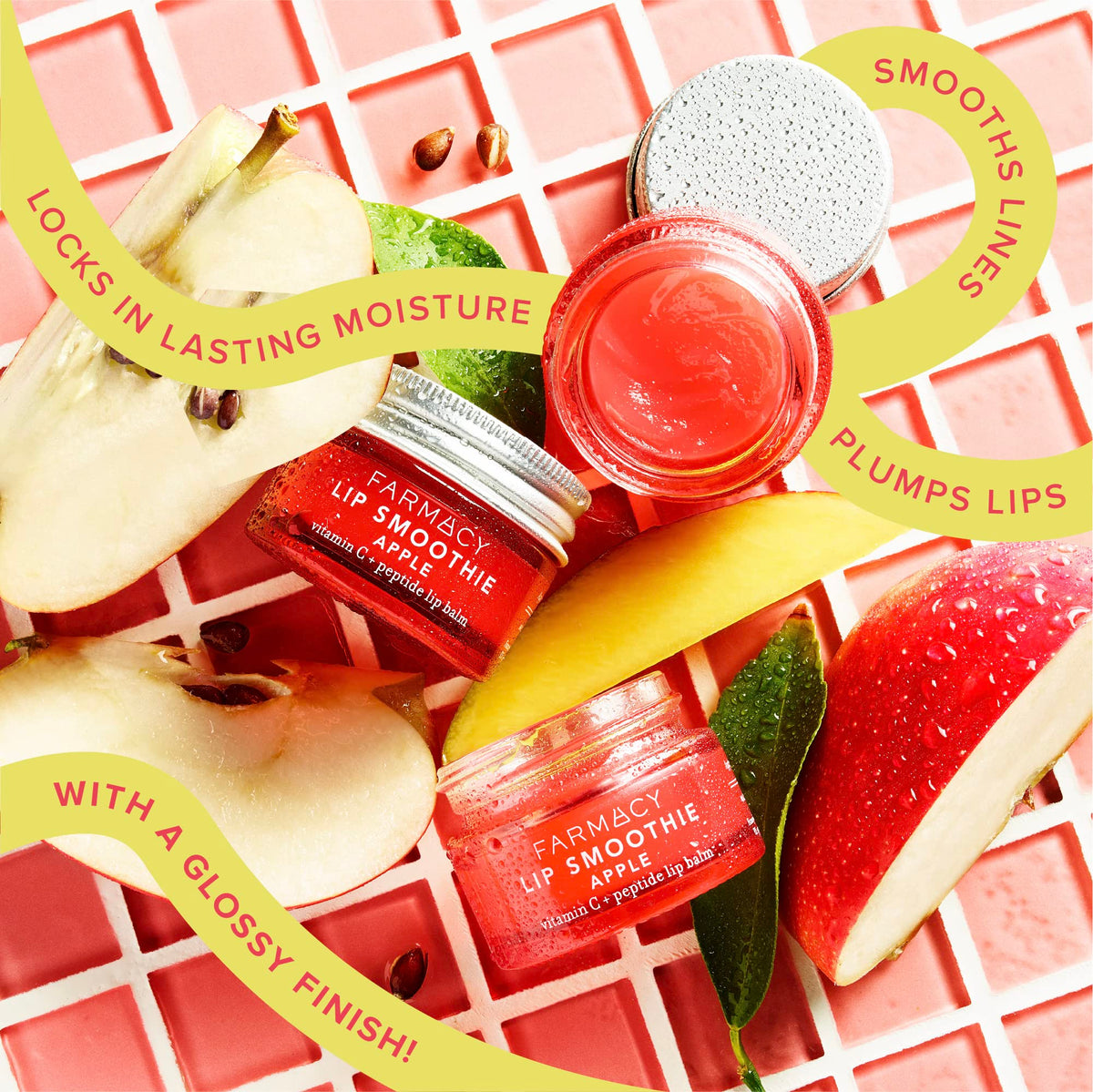 Farmacy Vitamin C + Peptide Hydrating Lip Balm Apple open tube