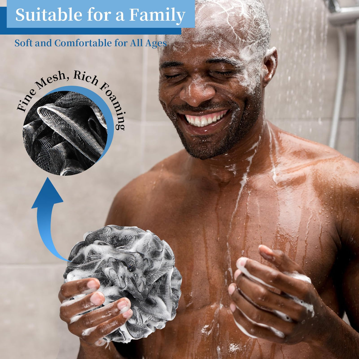 Farmoga Bath Loofah Sponge displayed with other bath accessories