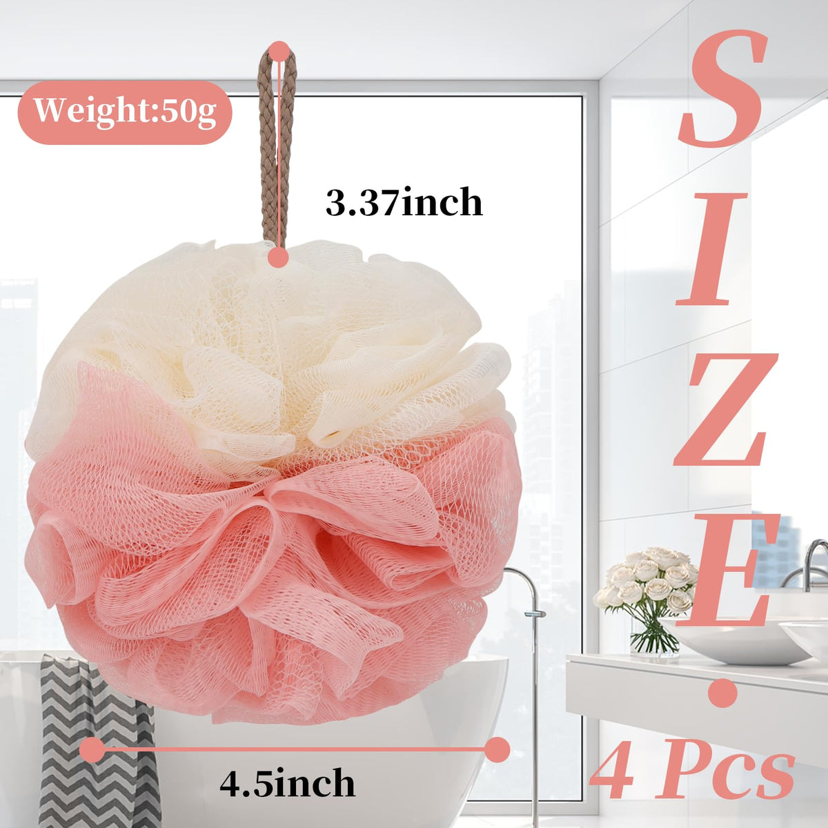 Farmoga Bath Loofah Sponge showing hanging ribbon for storage