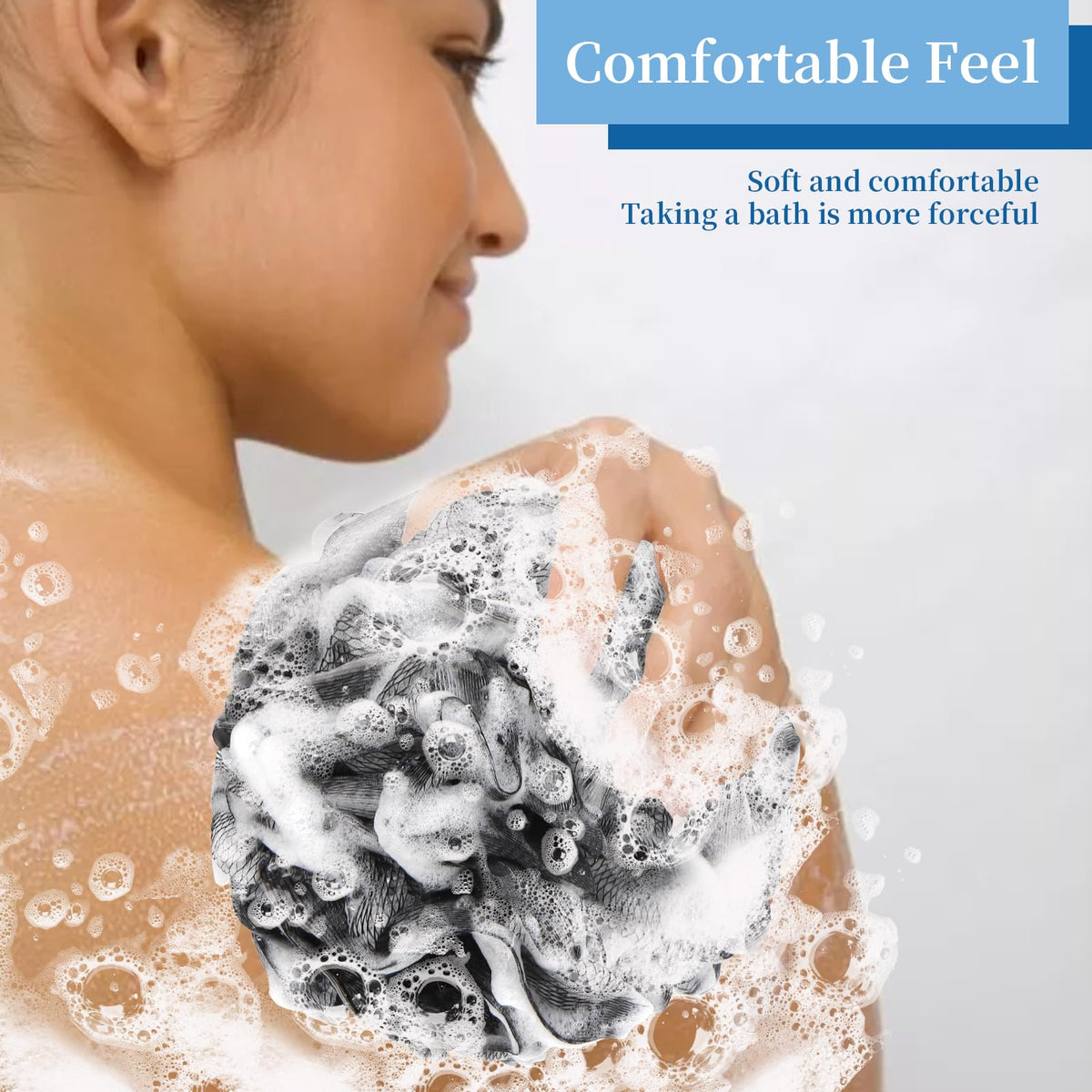 Farmoga Bath Loofah Sponge with bath soap creating lather