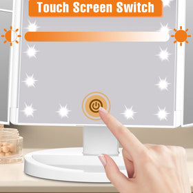 FASCINATE Trifold Vanity Mirror in a well-lit makeup setting