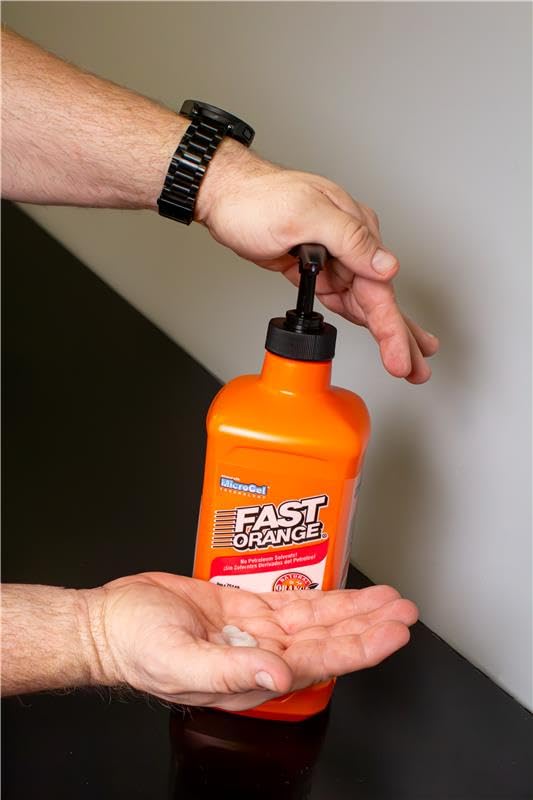 Fast Orange Pumice Lotion Hand Cleaner 48 Oz application on hands