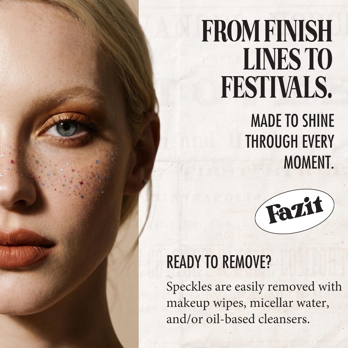 Fazit Glitter Freckle Makeup Patches on a model's face