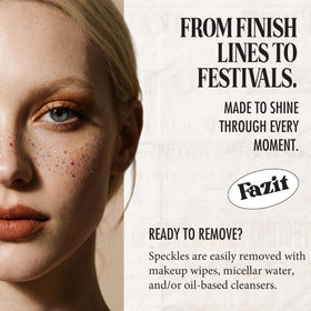 Fazit Glitter Freckle Makeup Patches on a model's face