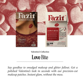 Fazit Love Bite Makeup Patches displayed with other makeup accessories