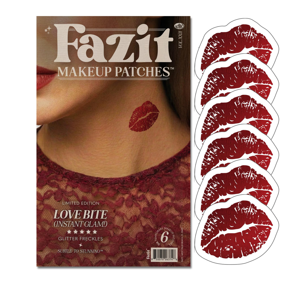 Fazit Love Bite Makeup Patches front view with glitter design