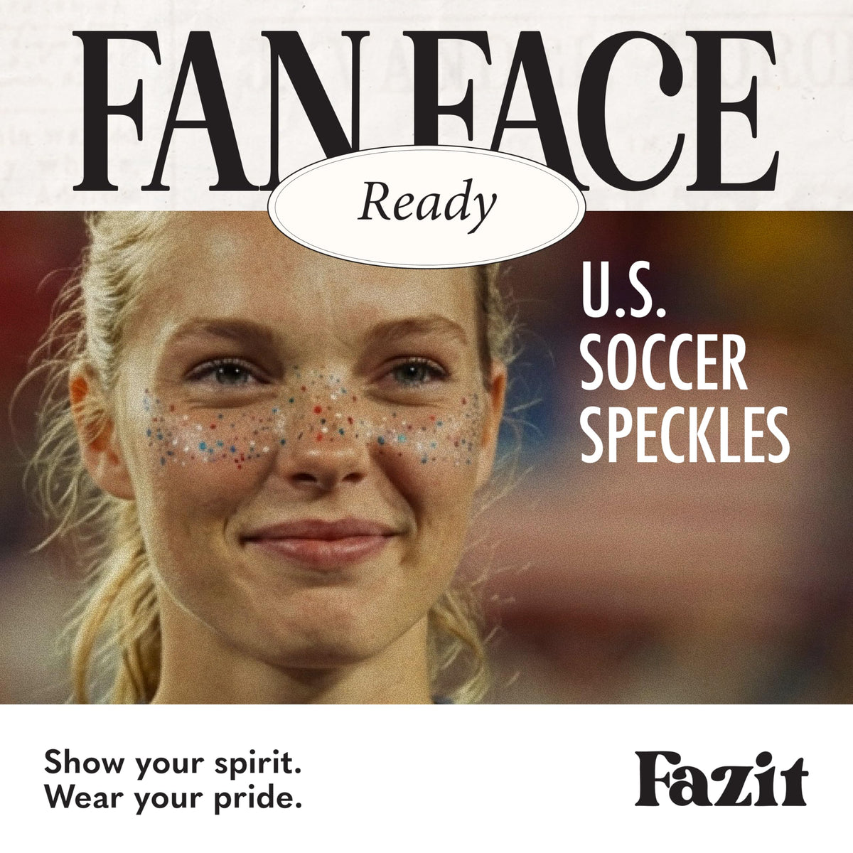 Fazit Speckles Face Stickers on a fan at a soccer game