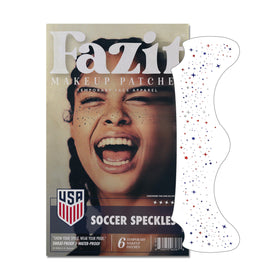 Fazit Speckles Face Stickers red, blue, and silver glitter front view