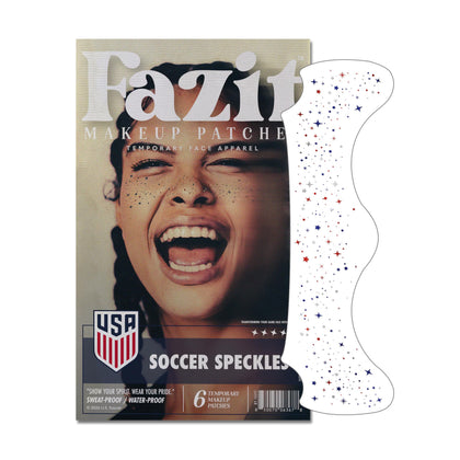 Fazit Speckles Face Stickers red, blue, and silver glitter front view