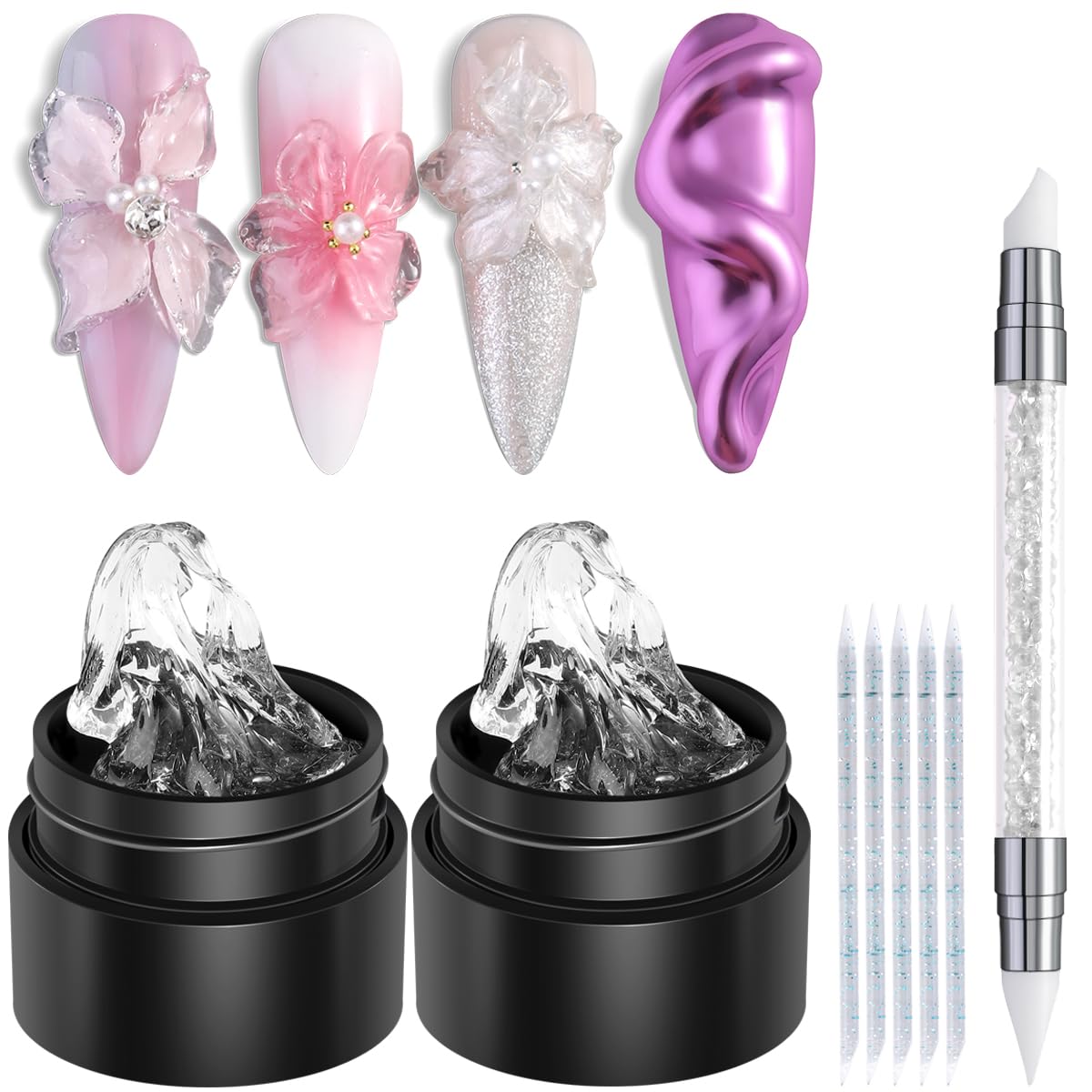 Fcozpjk 3D Sculpting Gel Kit with two clear gel bottles and silicone pen