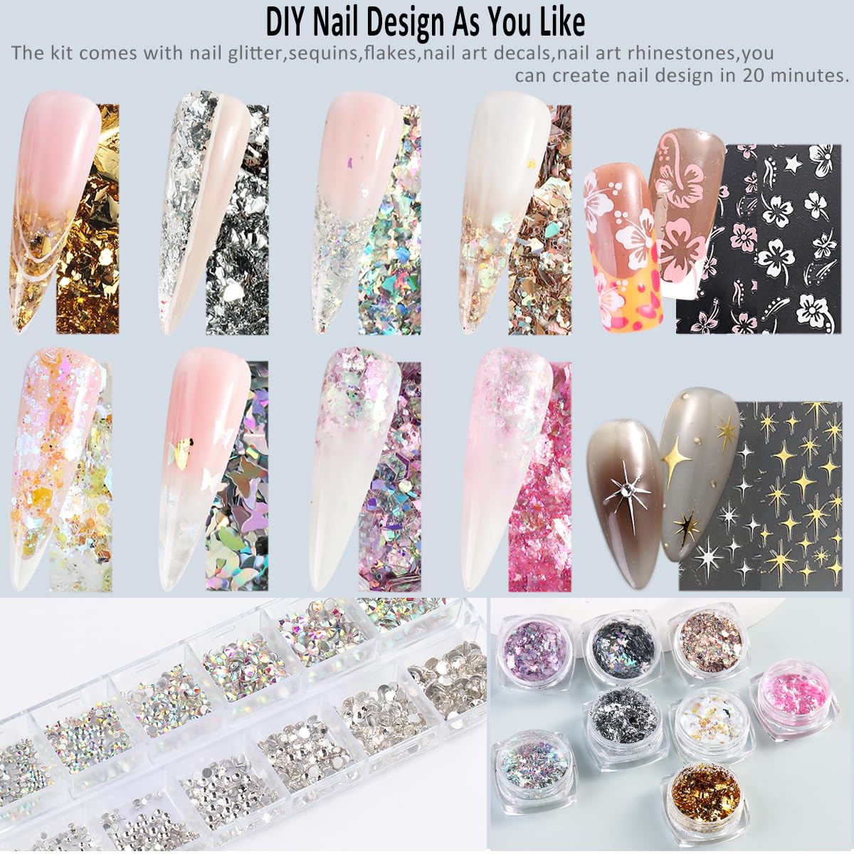 Fcozpjk nail glitter powder and stickers