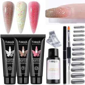 Fcozpjk Poly Gel Nail Kit packaging with three glittery gels