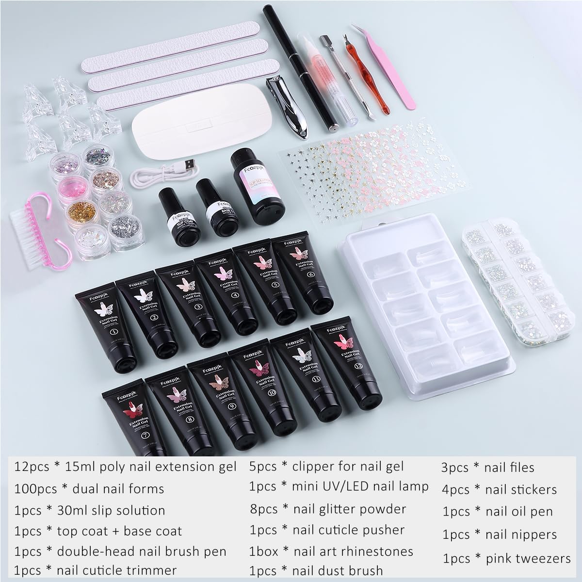 Fcozpjk Poly Gel Nail Kit showing 12 colours of gel