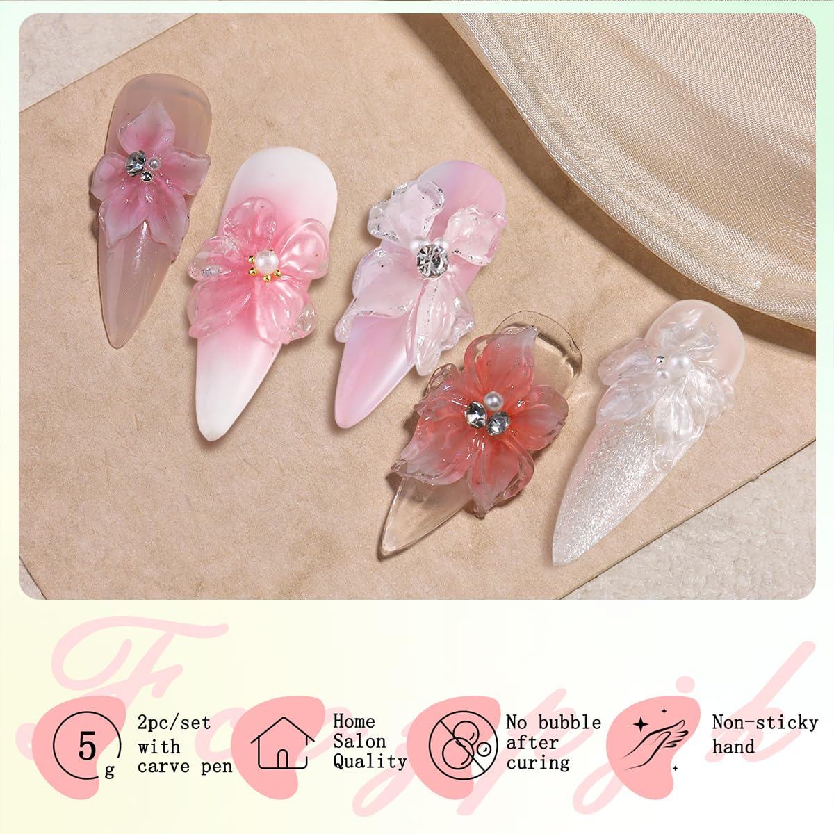 Fcozpjk Solid Builder Gel applied on nails for 3D design