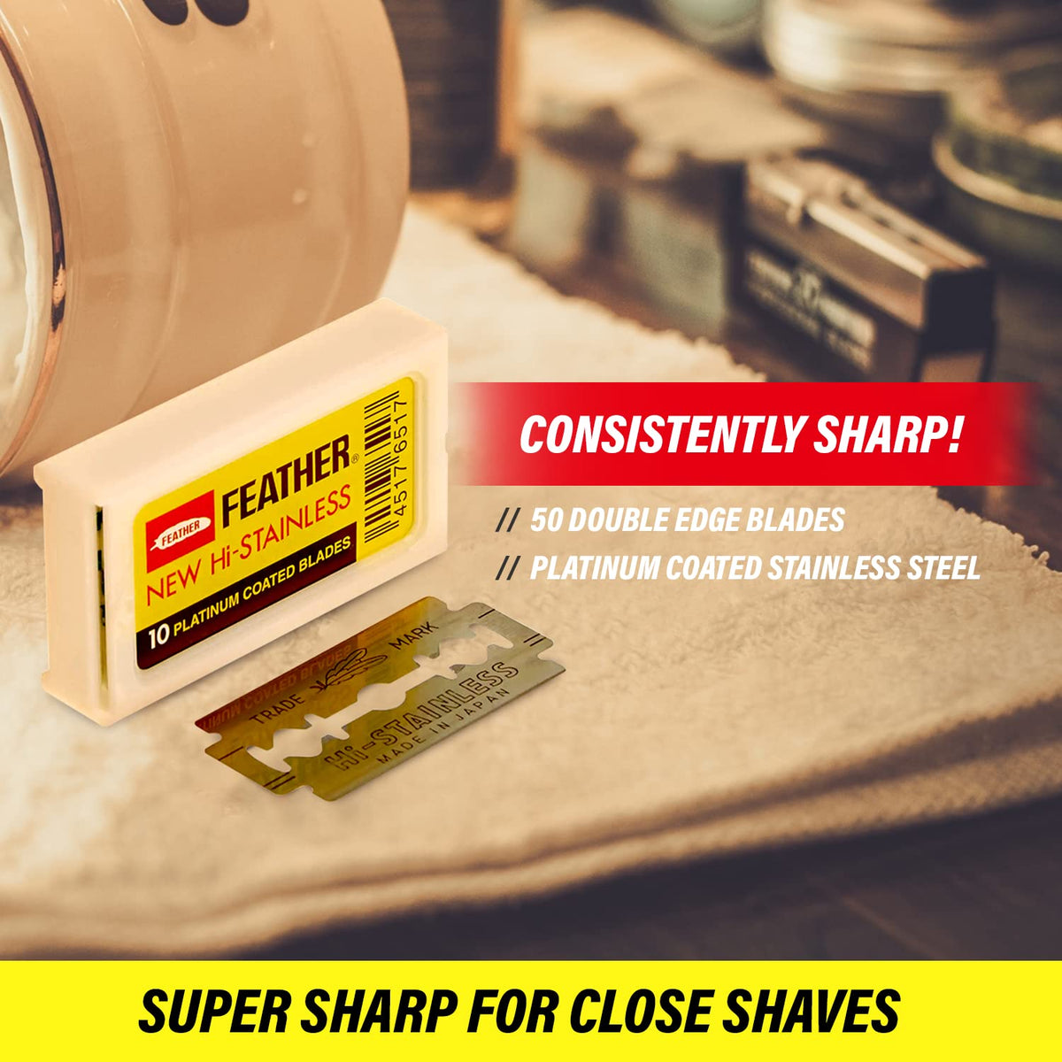 Feather Double Edge Razor Blades close-up showing sharp edges