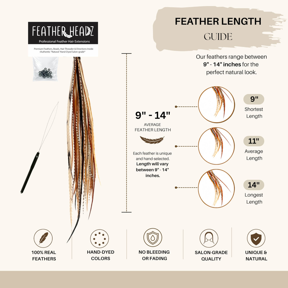 Feather Headz 21 Natural Colour Hair Extensions displayed with micro-link beads