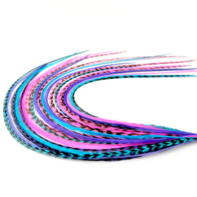 Feather Headz 21 Purple Pink & Turquoise Feather Extensions kit front view