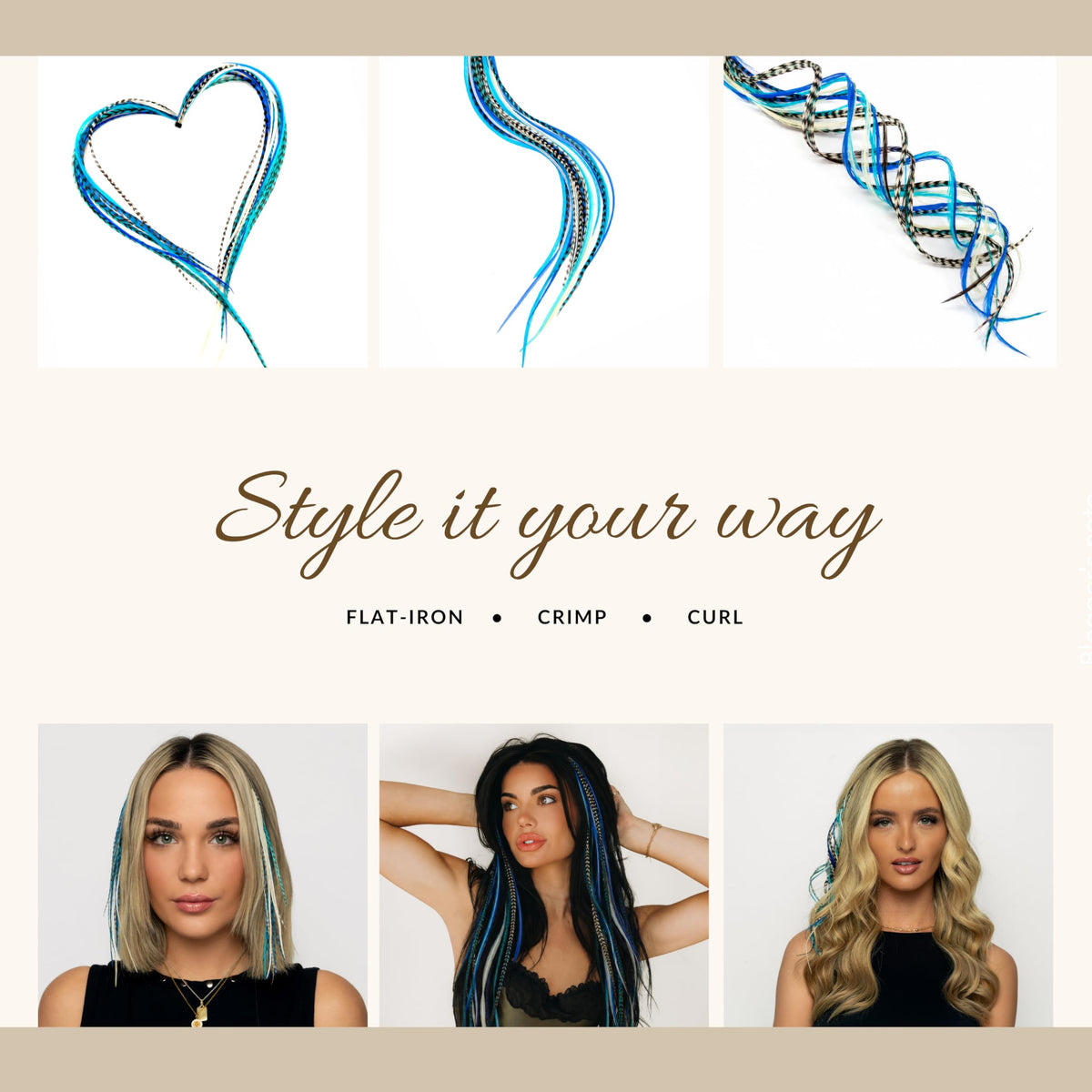 Feather Headz extensions showing heat resistance with curling iron