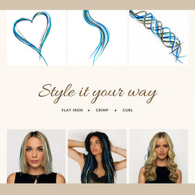 Feather Headz extensions showing heat resistance with curling iron