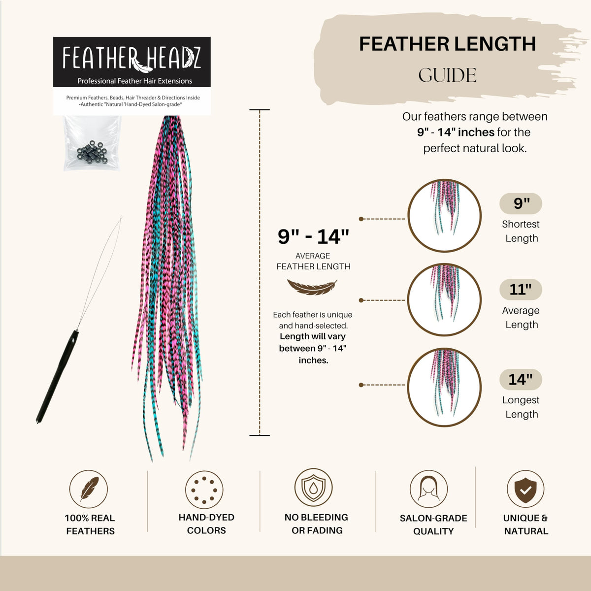Feather Headz hair extensions displayed with micro-link beads