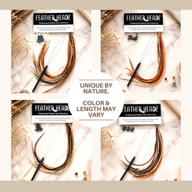 Feather Headz packaging with hair extensions and accessories