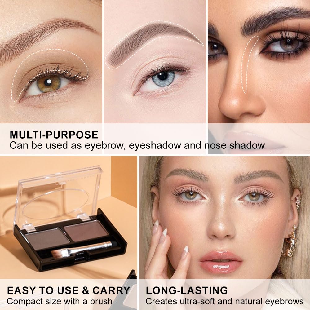FeiCuiYun Eyebrow Powder Kit Medium Brown and Grey on a vanity