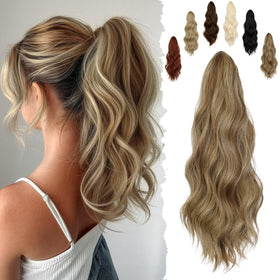 FELENDY 16-inch curly ponytail extension in light brown mix ash blonde