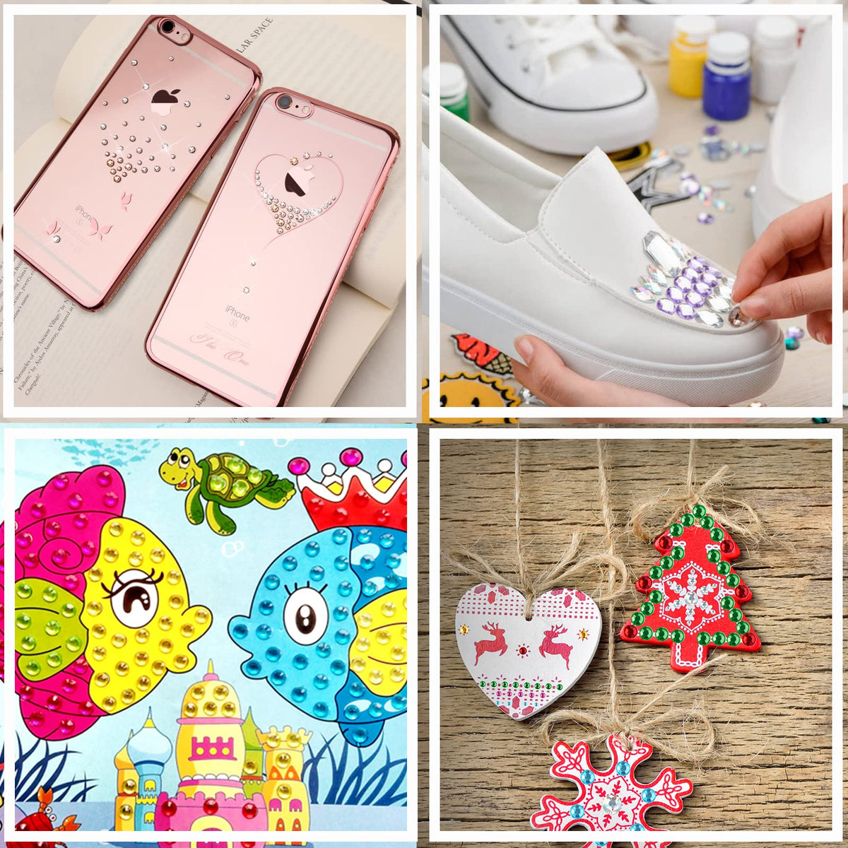 FEMBW rhinestone stickers on a decorated gift card