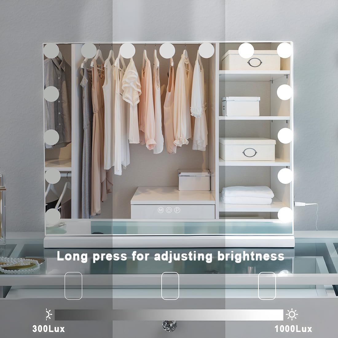 FENCHILIN Vanity Mirror displaying warm light setting