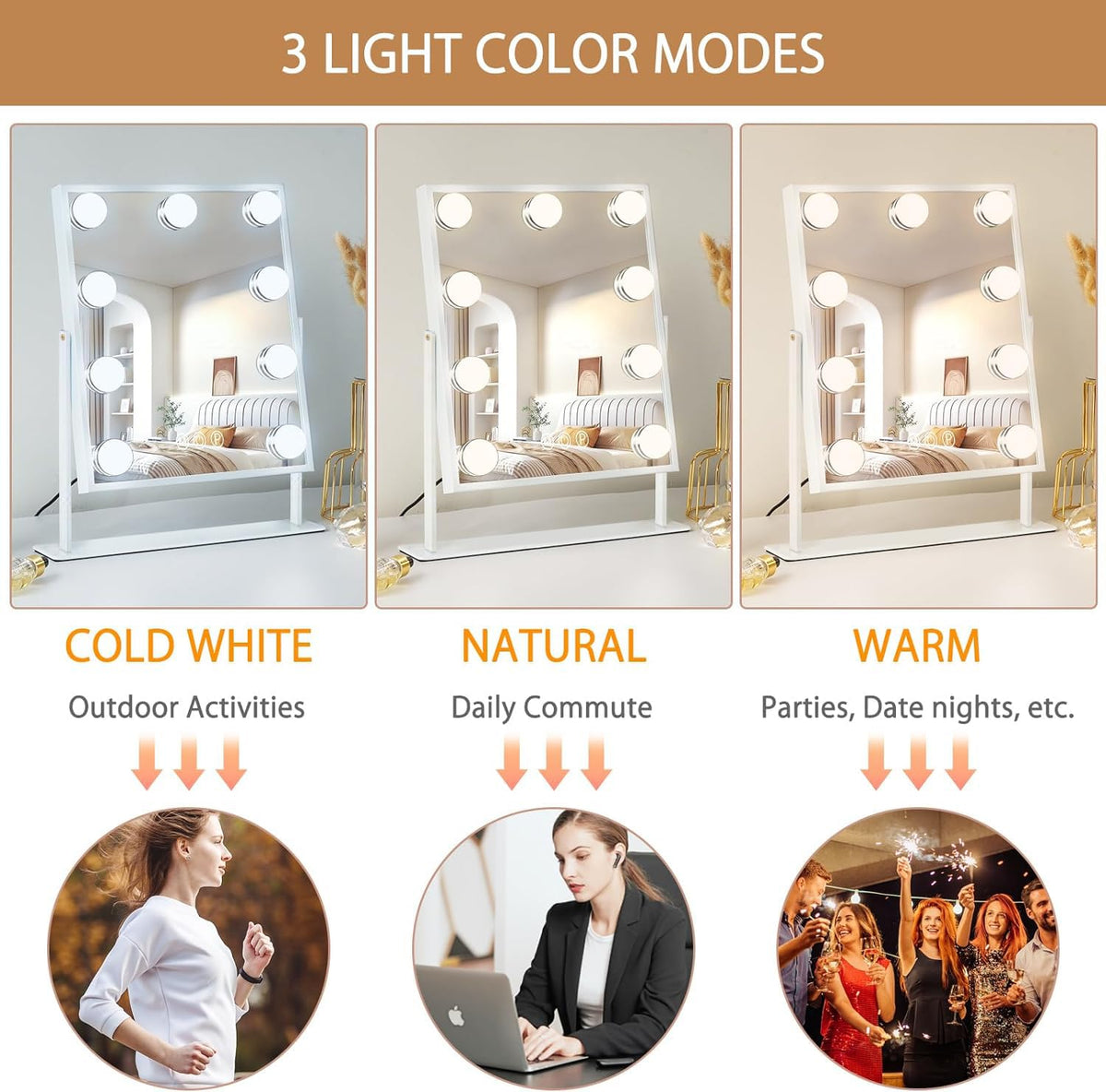 FENCHILIN Vanity Mirror showing smart touch control feature