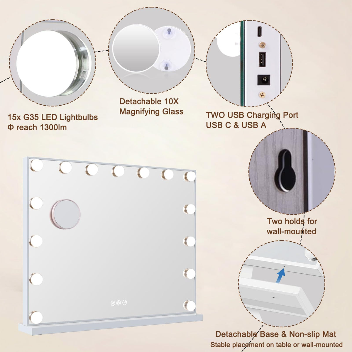 FENCHILIN Vanity Mirror with cold light setting