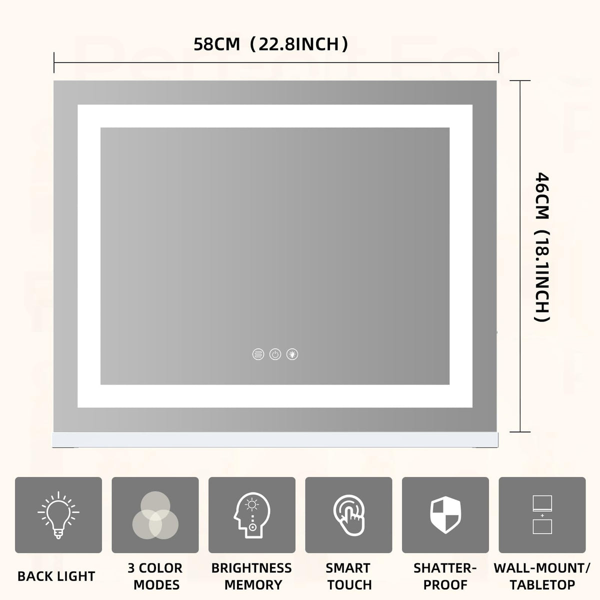 FENCHILIN Vanity Mirror with Lights close-up of adjustable brightness controls