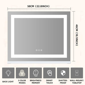 FENCHILIN Vanity Mirror with Lights close-up of adjustable brightness controls