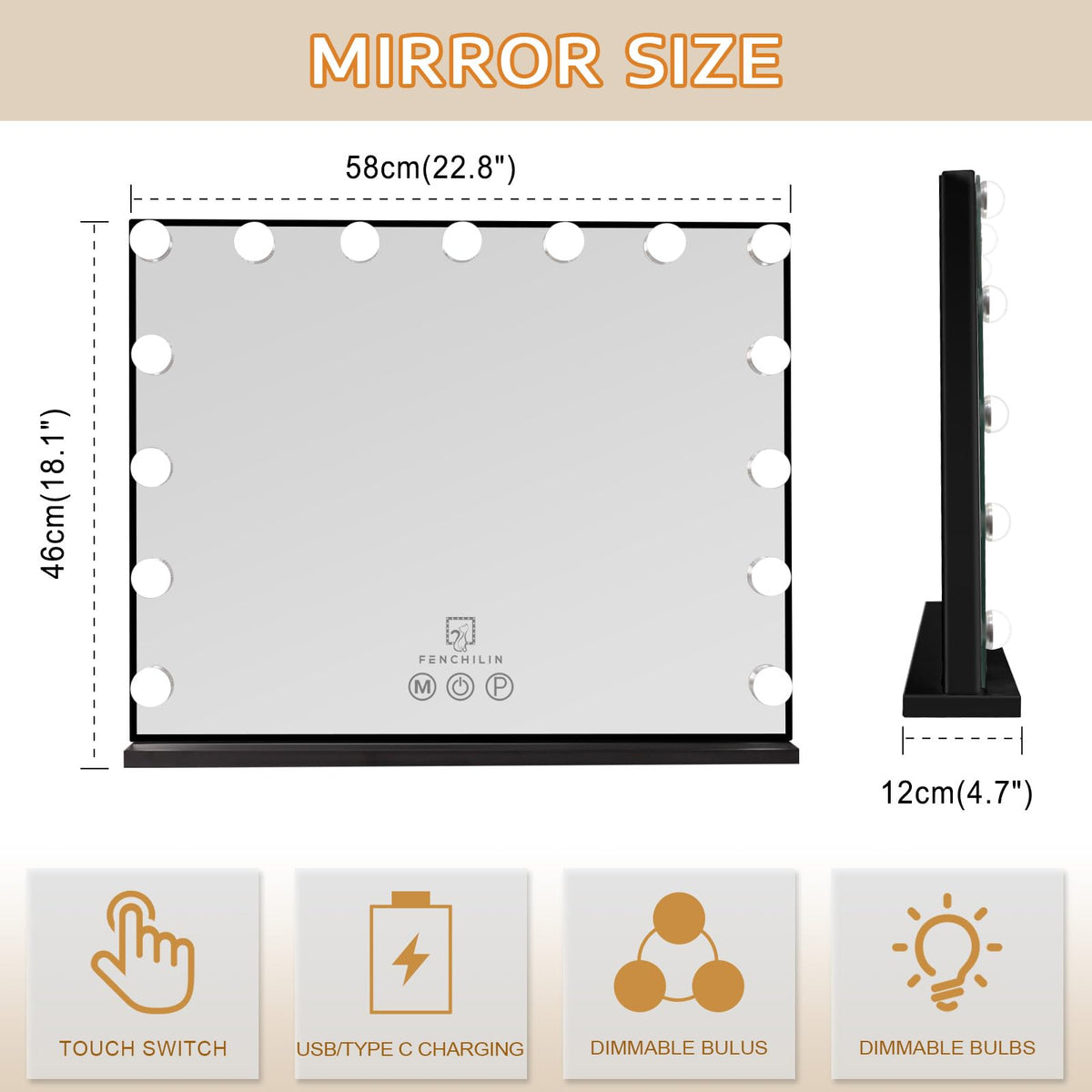 FENCHILIN Vanity Mirror with Lights on a tabletop with makeup products