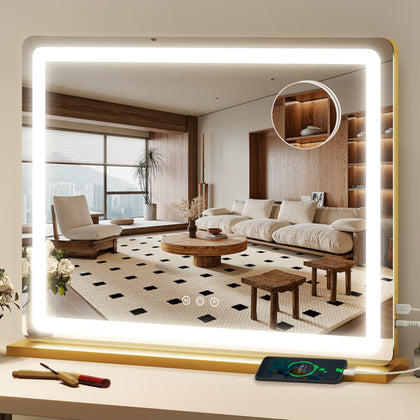 FENNIO 23" x 18" Vanity Mirror front view with lights
