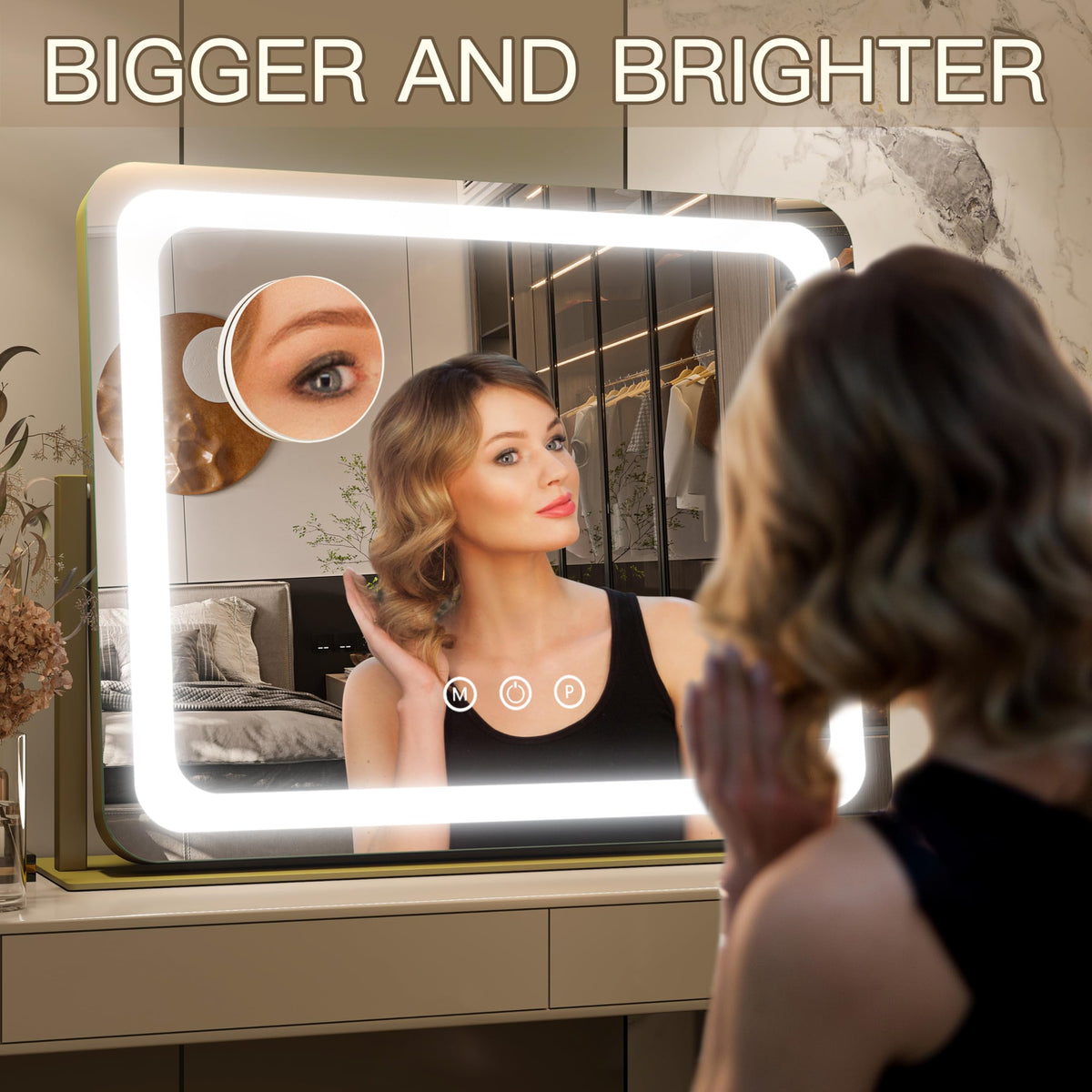 FENNIO Gold Vanity Mirror displaying cold light setting