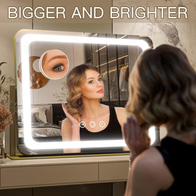 FENNIO Gold Vanity Mirror displaying cold light setting