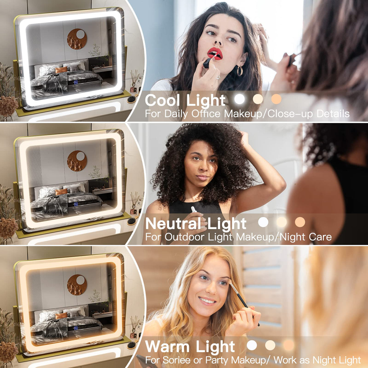 FENNIO Gold Vanity Mirror side view showcasing touch control