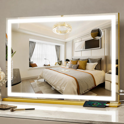 FENNIO Large LED Makeup Mirror front view with lights
