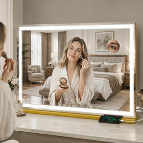 FENNIO Large LED Makeup Mirror wall-mounted in a stylish bathroom