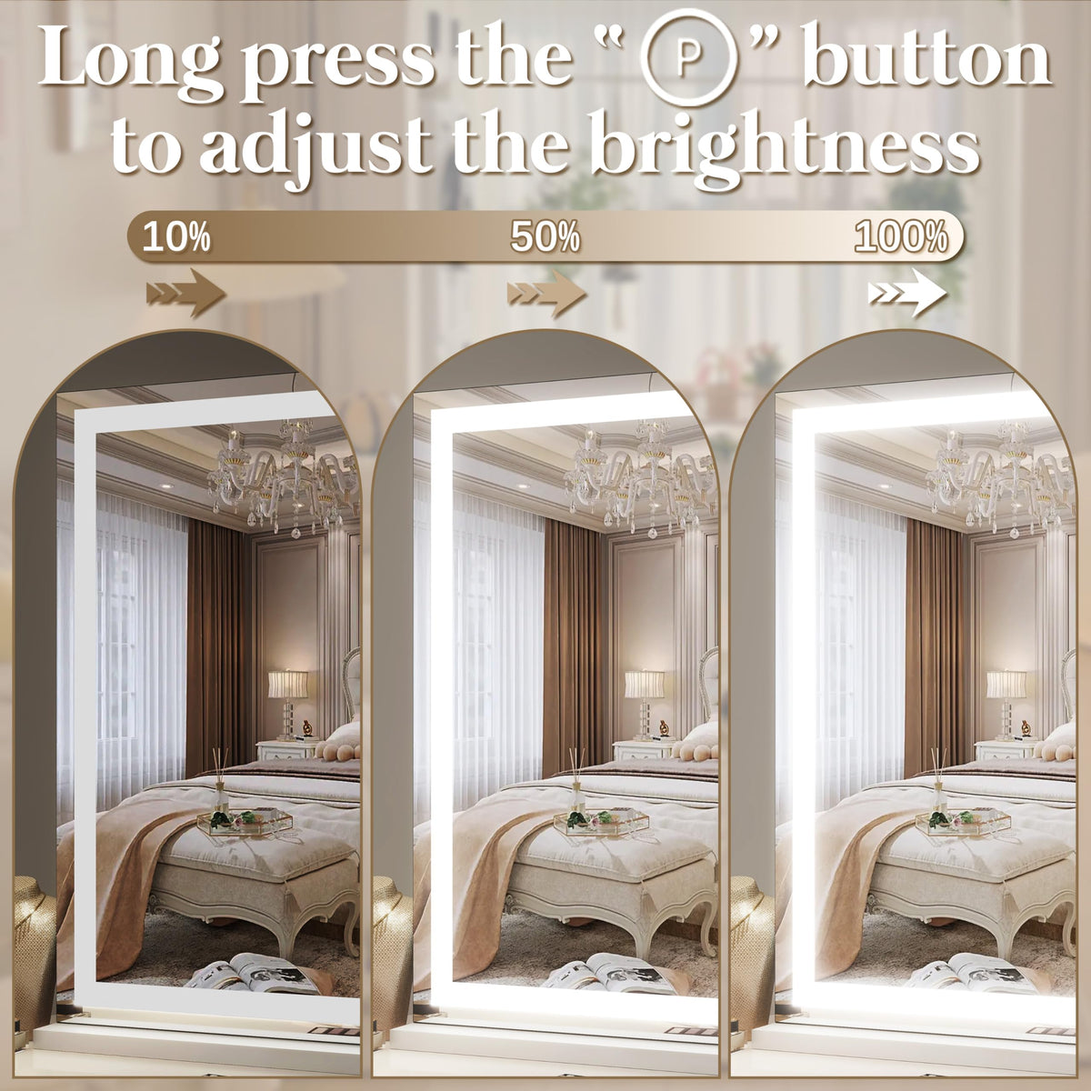 FENNIO Large Vanity Mirror 40" x 28" installed on wall with warm light