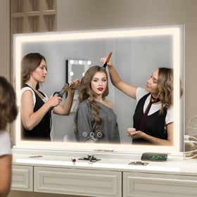 FENNIO Large Vanity Mirror 40" x 28" showcasing three lighting modes