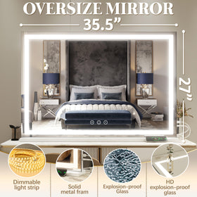 FENNIO Large Vanity Mirror close-up of 3 color lighting modes