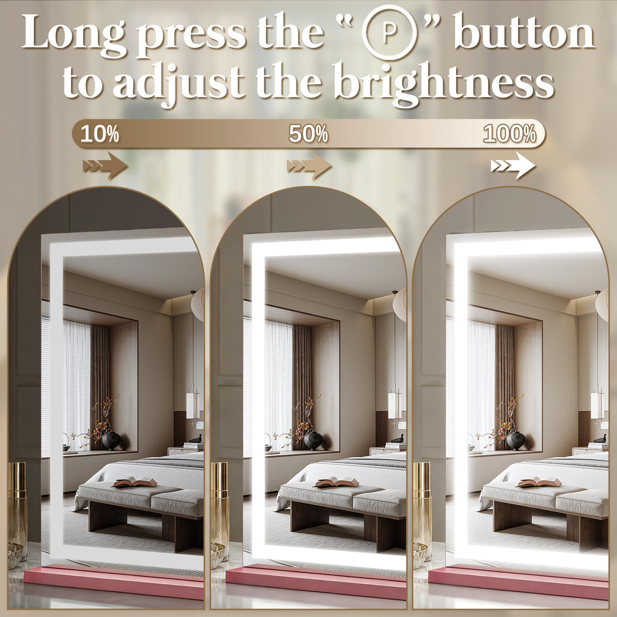 FENNIO Large Vanity Mirror with three colour lighting modes
