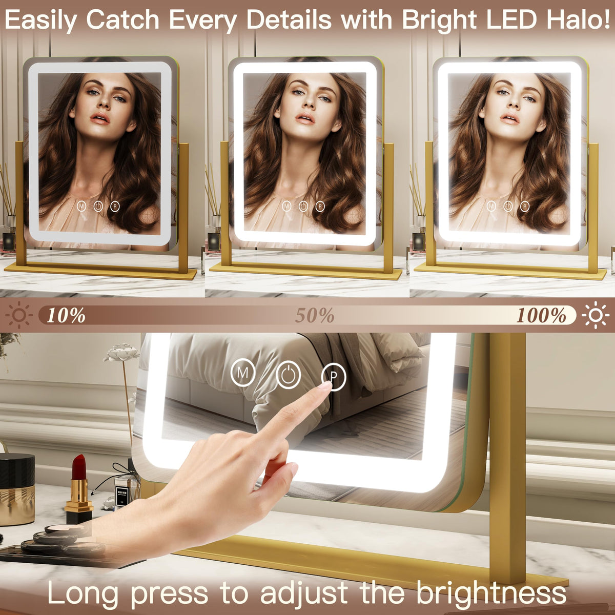 FENNIO LED Makeup Mirror side view showing touch control